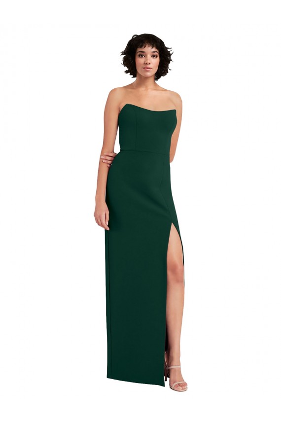 Cheap Scooped Strapless Neckline Crepe Prom Dress with Side Slit