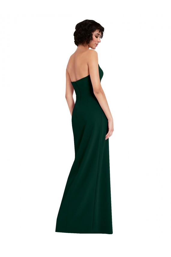 Cheap Scooped Strapless Neckline Crepe Prom Dress with Side Slit