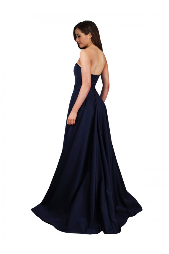 Cheap Sweetheart Neckline Low Back Long Crepe Prom Dress with High Leg Spit & Pockets