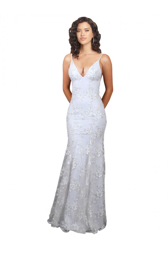 Cheap V-Neckline Backless Floral Patterned Sequin Formal Prom Dress