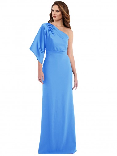 Cheap One Shoulder Bell Sleeves Trumpet Prom Dress