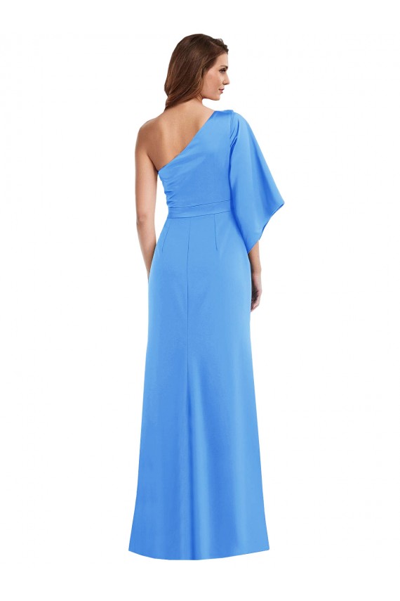 Cheap One Shoulder Bell Sleeves Trumpet Prom Dress