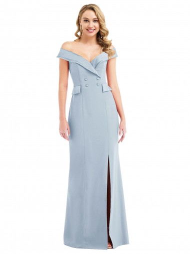 Cheap Off the Shoulder Tuxedo Maxi Prom Dress with Front Slit
