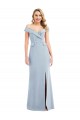 Cheap Off the Shoulder Tuxedo Maxi Prom Dress with Front Slit