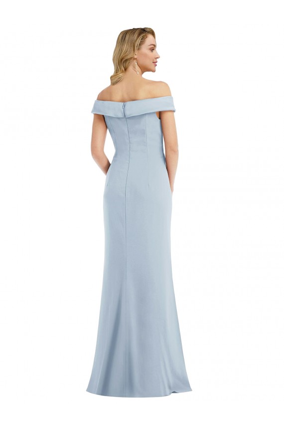 Cheap Off the Shoulder Tuxedo Maxi Prom Dress with Front Slit