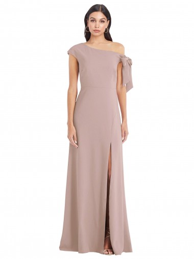 Cheap Off the Shoulder Tie Detail Maxi Crepe Prom Dress with Front Slit