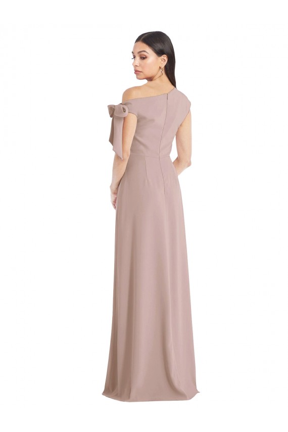 Cheap Off the Shoulder Tie Detail Maxi Crepe Prom Dress with Front Slit