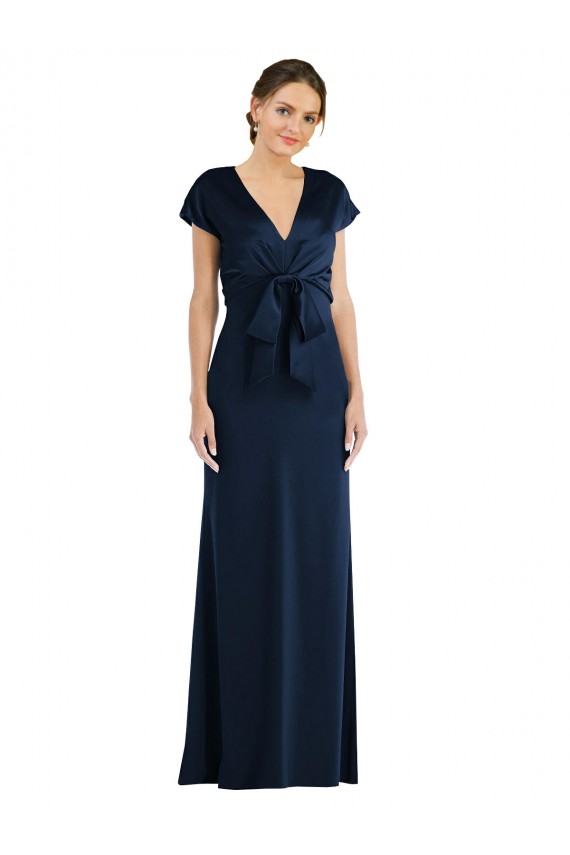 Cheap Soft Bow Blouson Bodice Trumpet Crepe Prom Dress