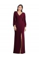 Cheap Long Puff Sleeve V-Neck Trumpet Maxi Prom Dress