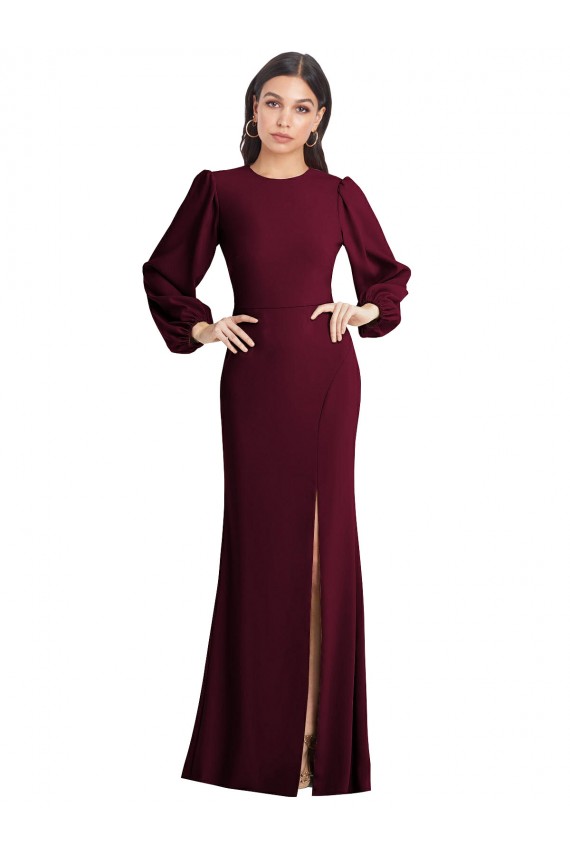 Cheap Puff Sleeves Long Maxi Briddesmaid Dress with Cutout Tie Back