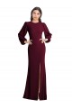 Cheap Puff Sleeves Long Maxi Briddesmaid Dress with Cutout Tie Back