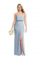 Cheap Strapless Overlay Bodice Crepe Maxi Prom Dress with Front Slit
