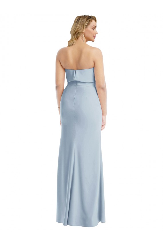 Cheap Strapless Overlay Bodice Crepe Maxi Prom Dress with Front Slit