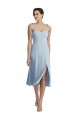 Cheap Midi Cocktail Length Bustier Crepe Prom Dress with Back Bow Straps