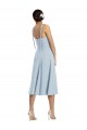 Cheap Midi Cocktail Length Bustier Crepe Prom Dress with Back Bow Straps