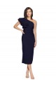 Cheap Ruched Midi Length Short Crepe Cocktail Prom Dress / Homecoming Dress with Shoulder Ruffles