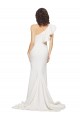 Cheap Ruched Long Sweep Train Crepe Prom Dress with Shoulder Ruffles