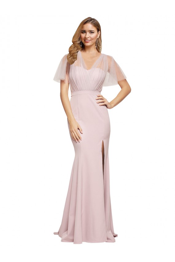 Cheap Crepe Long Sweetheart Neckline Prom Dress with Tulle Overlay Shoulders