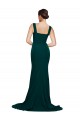 Cheap Fitted Square Neck Long Crepe Prom Dress with Train and Side Split