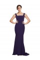 Cheap Square Neck Long Sweep Train Crepe Prom Dress with Thick Straps