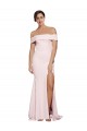 Cheap Off Shoulder Long Crepe Prom Dress with Straight Neckline and Side Split