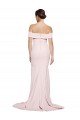 Cheap Off Shoulder Long Crepe Prom Dress with Straight Neckline and Side Split
