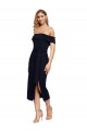 Cheap Fitted Short Midi Length Off the Shoulder Crepe Cocktail Prom Dress / Homecoming Dress with Side Split and Waist Tie