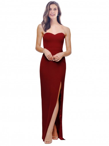 Cheap Straight Pencil Skirt Long Sweetheart Crepe Prom Dress with High Side Split