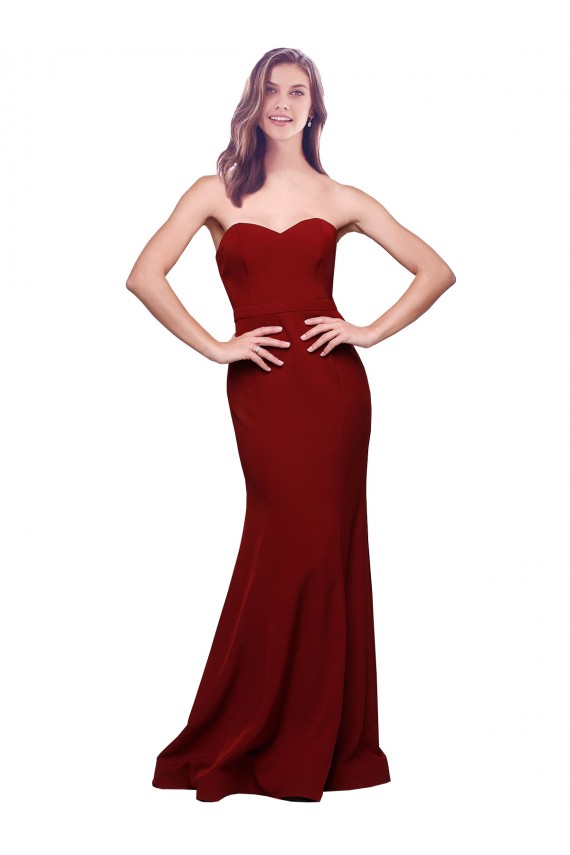 Cheap Long Full Length Sweetheart Slim Crepe Prom Dress with Strapless Bodice