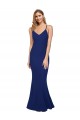 Cheap Full Length V-Neckline Crepe Prom Dress with Thin Straps and Fulted Skirt