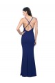 Cheap Full Length V-Neckline Crepe Prom Dress with Thin Straps and Fulted Skirt