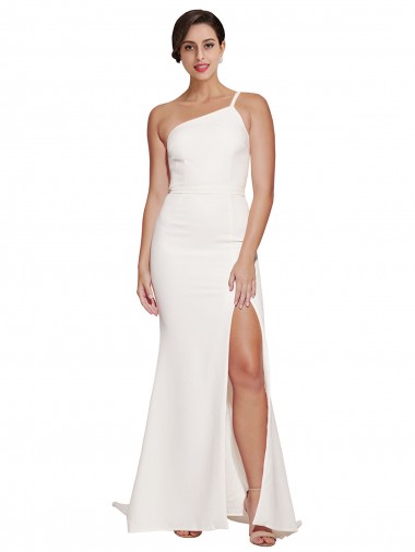 Cheap Long Sweep Train Crepe Prom Dress with Side Split and One Strap