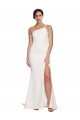 Cheap Long Sweep Train Crepe Prom Dress with Side Split and One Strap