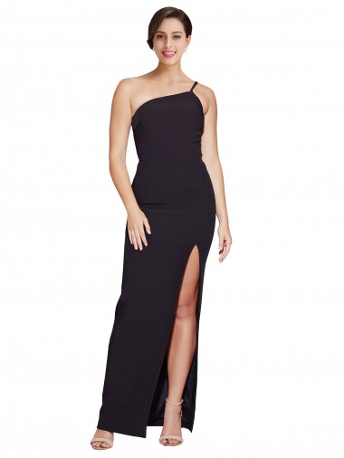 Cheap Long Floor Length Crepe Prom Dress with Side Split and One Strap