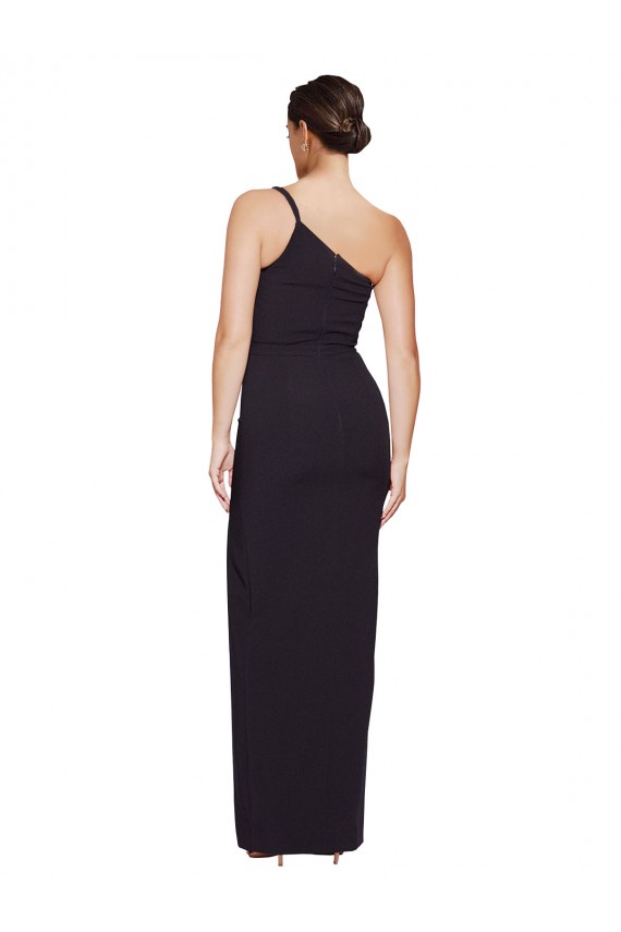 Cheap Long Floor Length Crepe Prom Dress with Side Split and One Strap