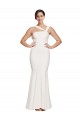 Cheap Full Length Square Neck Crepe Prom Dress with Asymmetrical Straps and Bow Back