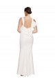 Cheap Full Length Square Neck Crepe Prom Dress with Asymmetrical Straps and Bow Back