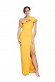 Cheap One Shoulder Floor Length Crepe Prom Dress with Thigh High Split