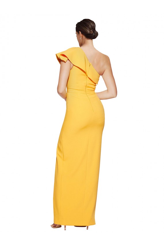 Cheap One Shoulder Floor Length Crepe Prom Dress with Thigh High Split