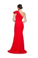 Cheap One Shoulder Long Sweep Train Crepe Prom Dress with Thigh High Split