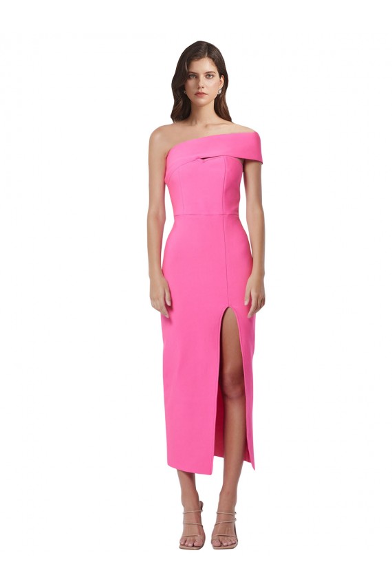 Cheap One Shoulder Neckline Short Midi Length Crepe Cocktail Prom Dress / Homecoming Dress
