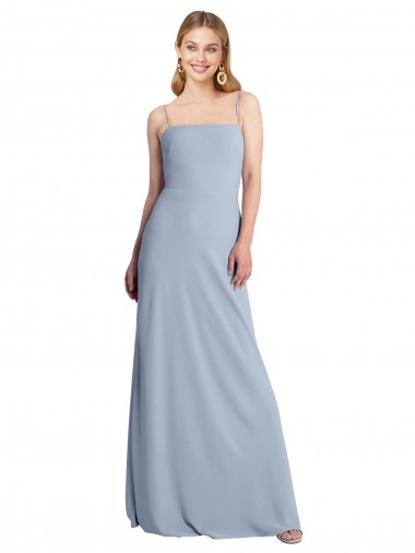 Cheap Straight Neckline Crepe Slip Prom Dress with Strappy Back