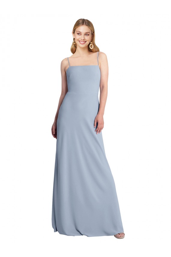 Cheap Straight Neckline Crepe Slip Prom Dress with Strappy Back