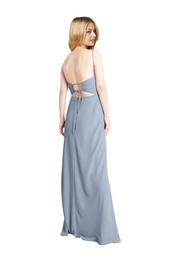 Cheap Straight Neckline Crepe Slip Prom Dress with Strappy Back