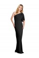 Cheap Pleated One Shoulder Flutter Sleeves Slim Crepe Prom Dress