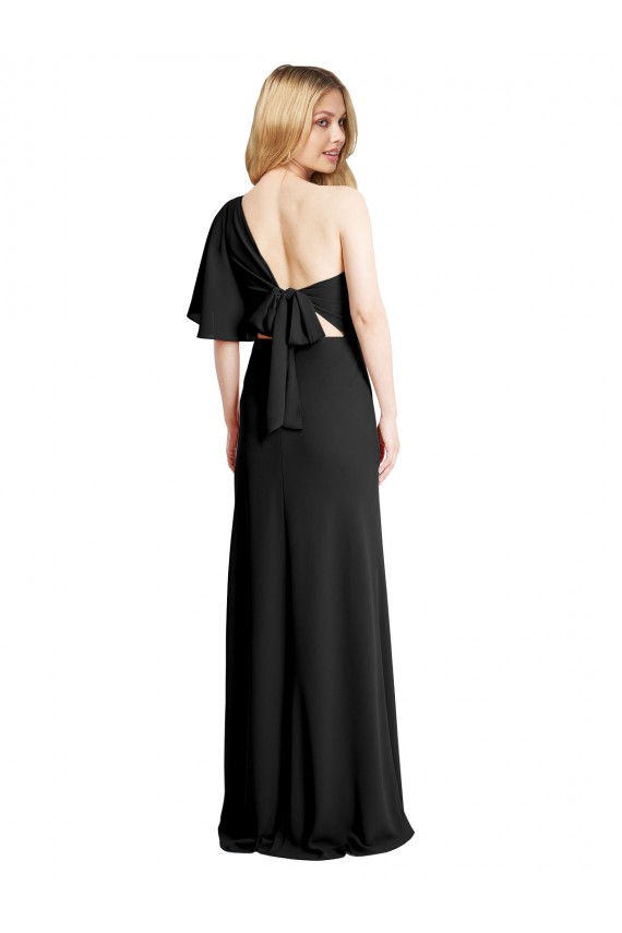 Cheap Pleated One Shoulder Flutter Sleeves Slim Crepe Prom Dress