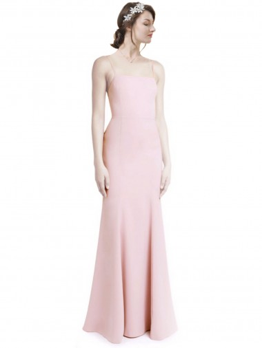 Cheap Square Neck Criss Cross Open Back Slim Crepe Prom Dress with Spaghetti Straps
