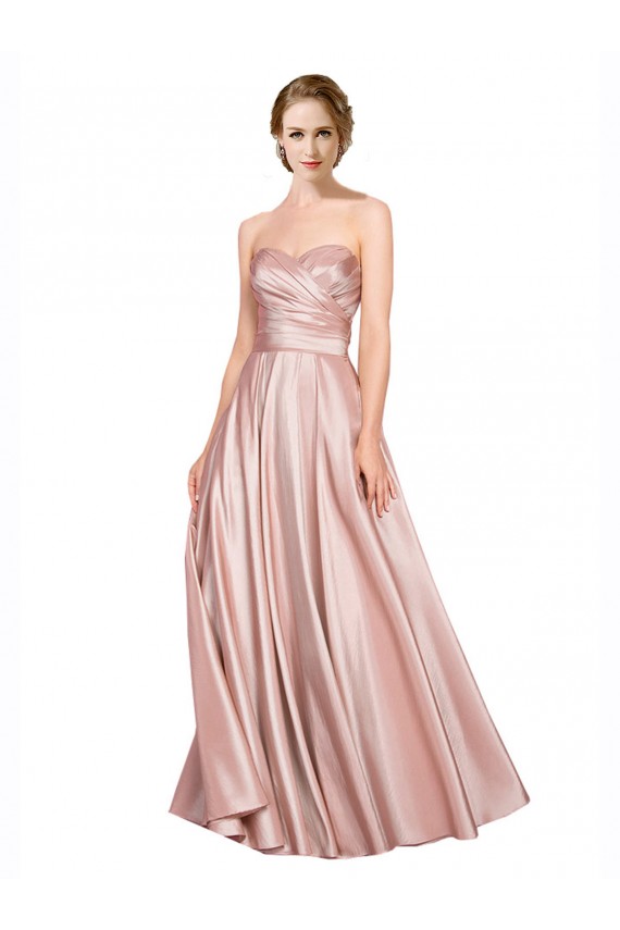Cheap Long Plated Strapless Sweetheat Stretch Satin Prom Dress