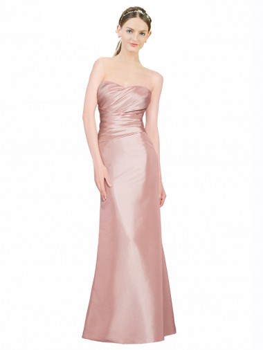 Cheap Long Strapless Stretch Satin Prom Dress with Pleats and Low Back