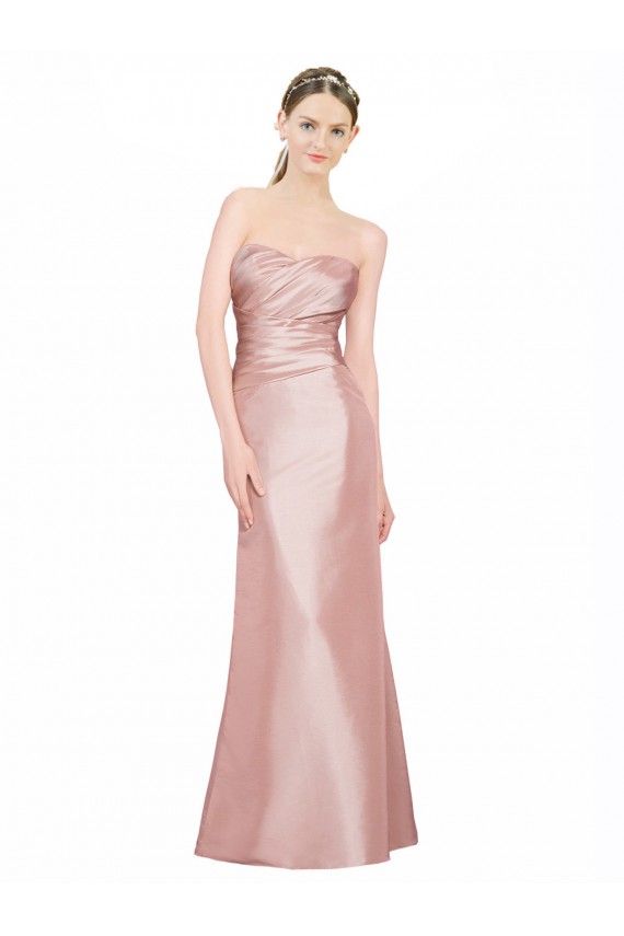 Cheap Long Strapless Stretch Satin Prom Dress with Pleats and Low Back